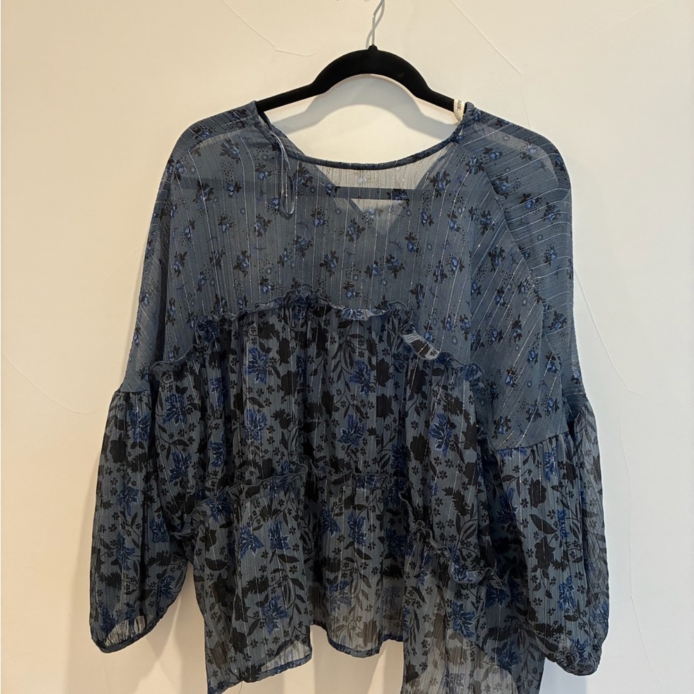 Zara Blue 3/4 Sleeve Boxy Blouse